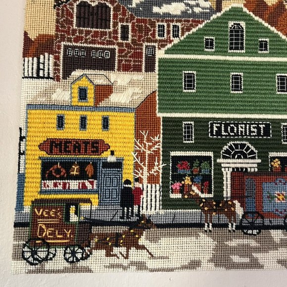 Vintage 1984 Main Street Store Front Needlepoint Handmade Cross Stitch Completed - Picture 4 of 16